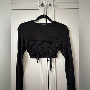 forever 21 cropped black long sleeve, size xs